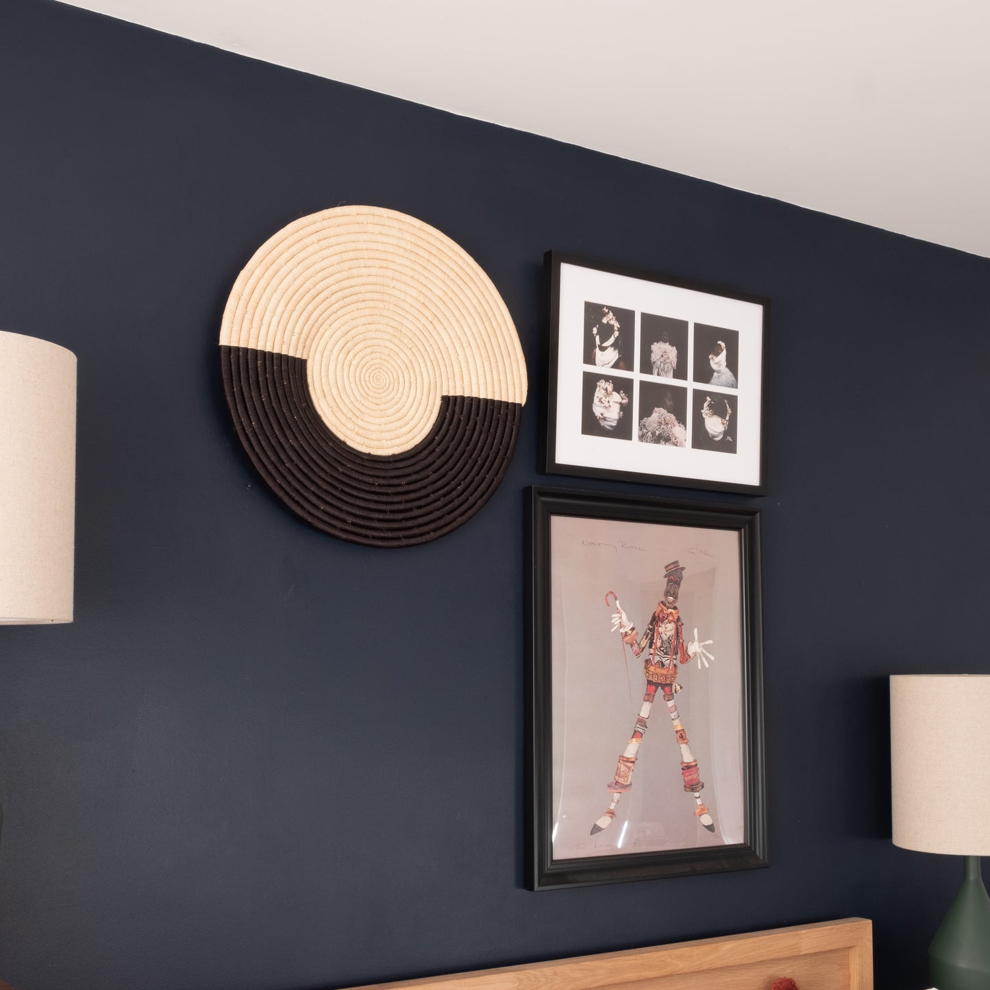 Geo Black & Natural Raffia Woven Wall Art Plate