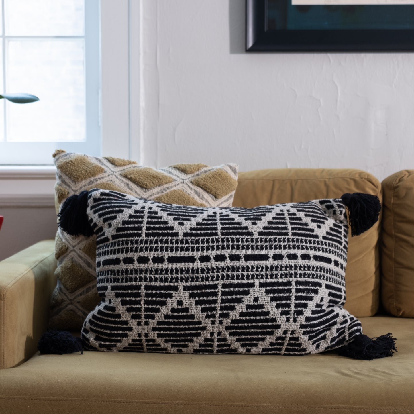 Graphic Tasseled Lumbar Throw Pillow