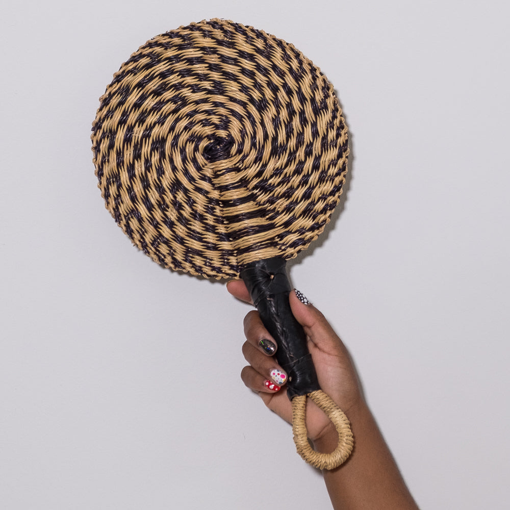 Black and Natural Round Ghanian Fan