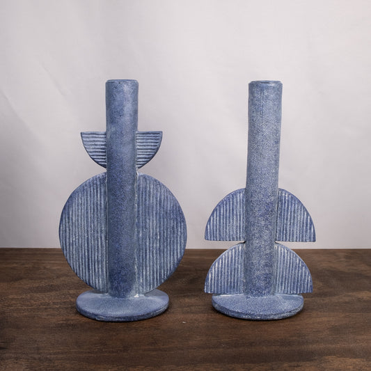 Distressed Aztec Candle Holder Set