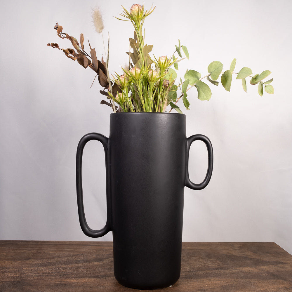 Asymmetrical Black Handled Vase