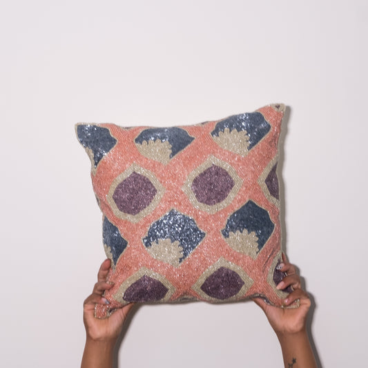 14" Abstract Beaded Throw Pillow