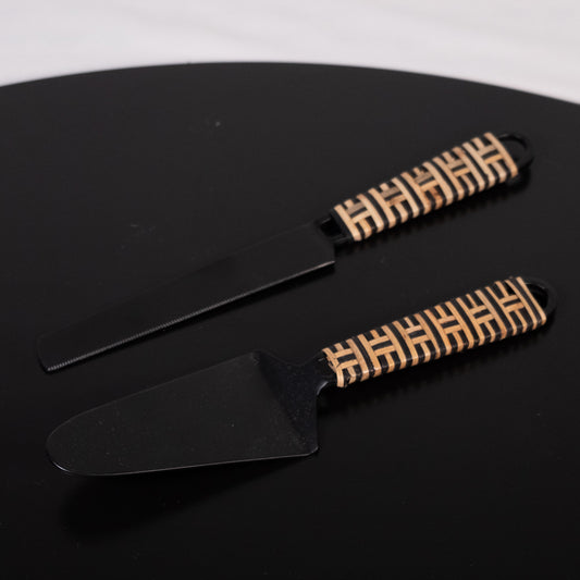 Rattan Wrapped Cake Knife & Server
